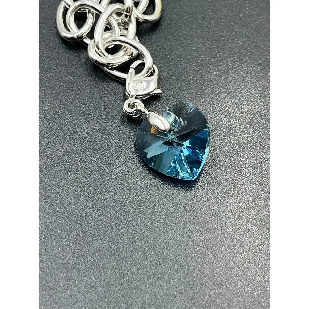 Swarovski Signed Heart Bracelet Birthstone Blue Aquamarine Heart Something Blue - Picture 6 of 10
